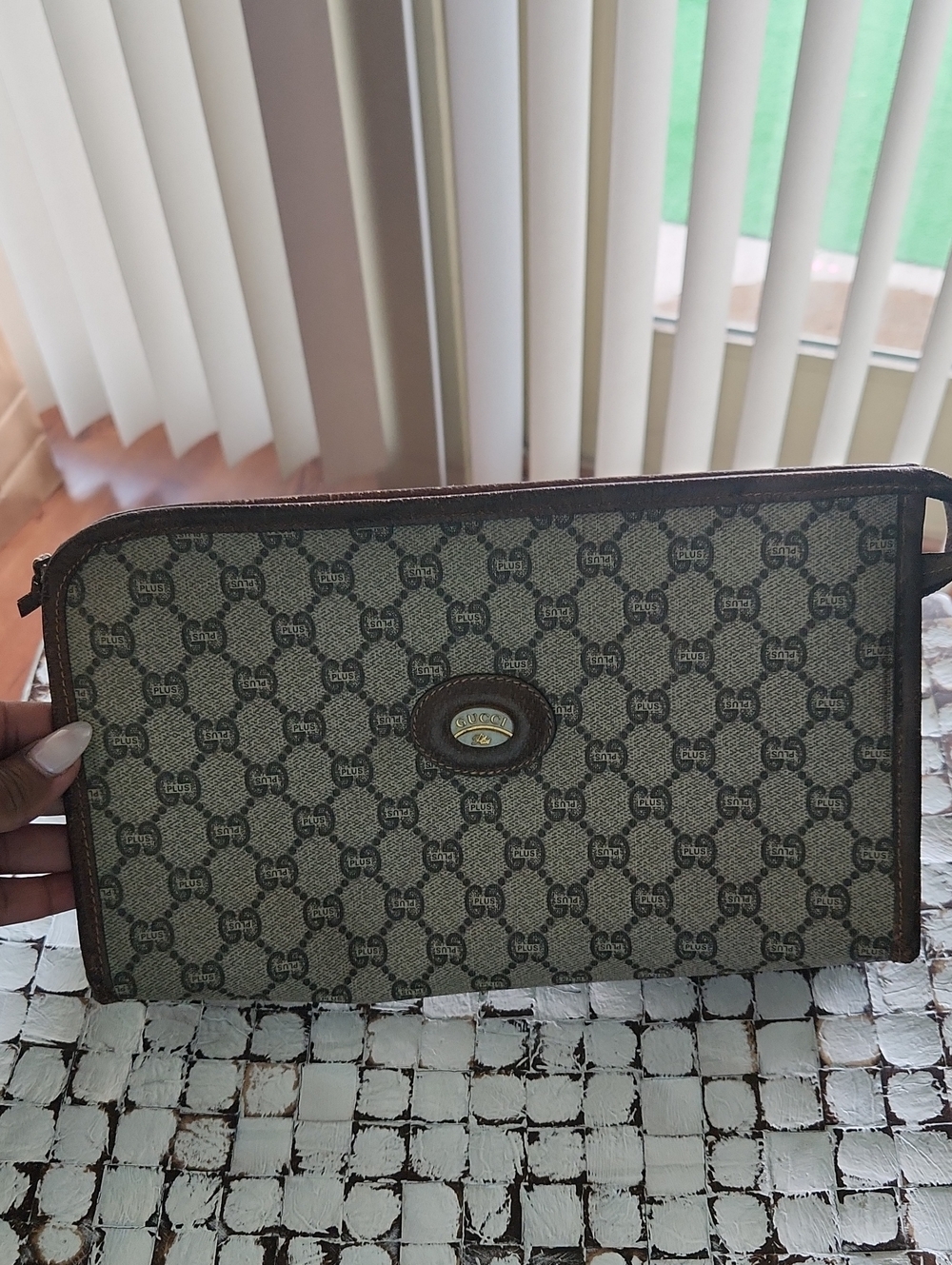 Gucci Plus Beige/Brown Monogram Toiletry Pouch/Clutch